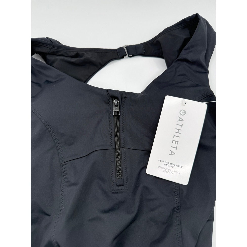Athleta Deep Sea One Piece‎ Swimsuit Black Front Zip Open Back XXS - Picture 4 of 5